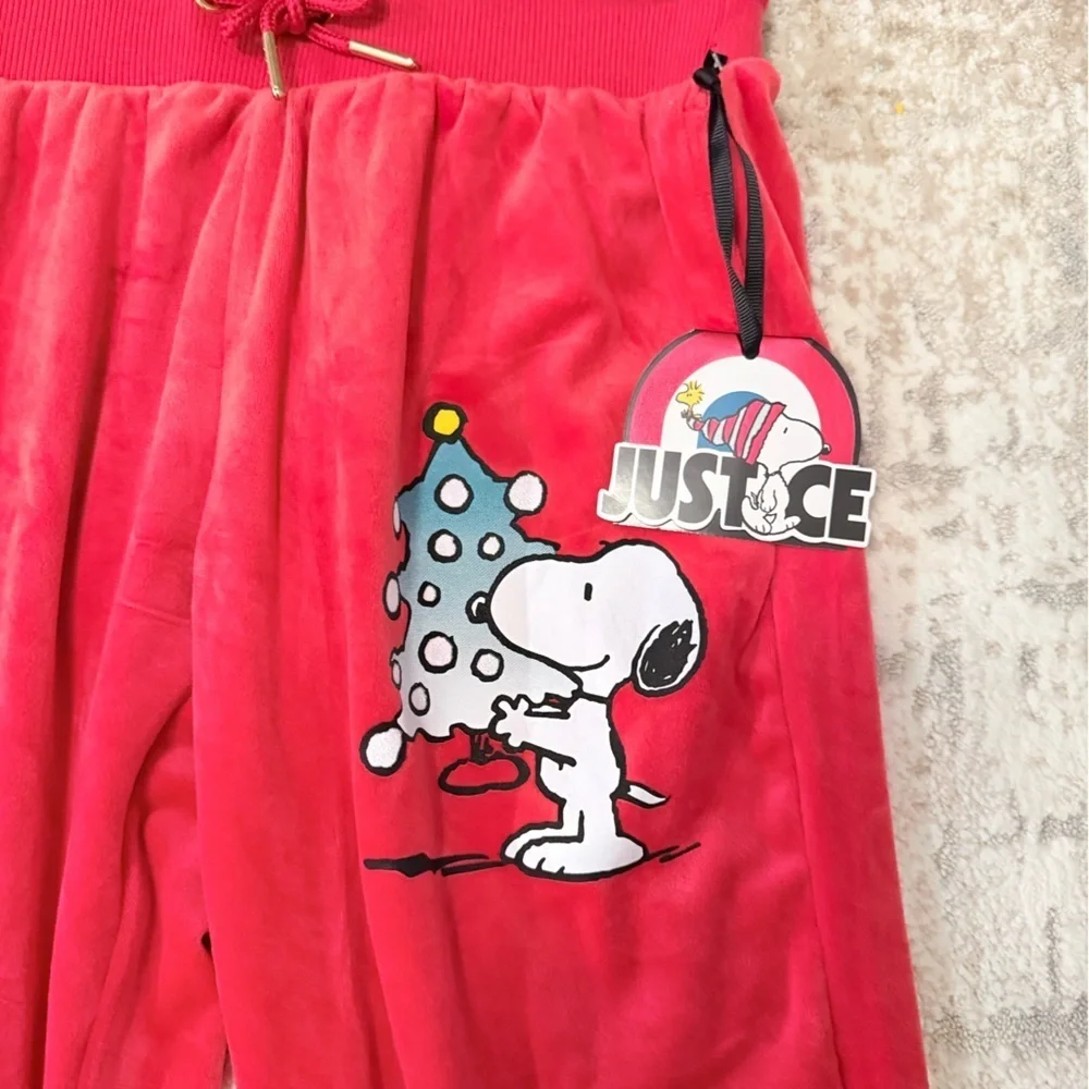 Justice Kids Red Snoopy Holiday Velour Limited Edition Sweatpant Joggers size 10